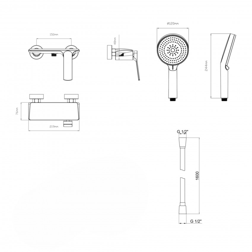Комплект Qtap Slavonice Black Matt: Змішувач  QTROB4060102B + Шланг QTHADPVCSQ160B + Лійка QTRUC125BLM45951 QTAP фото 1