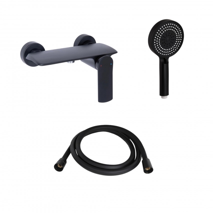 Комплект Qtap Slavonice Black Matt: Змішувач  QTROB4060102B + Шланг QTHADPVCSQ160B + Лійка QTRUC125BLM45951 QTAP
