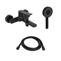Комплект Qtap Slavonice Black Matt: Змішувач  QTSLA259BLM45918 + Шланг QTHADPVCSQ160B + Лійка QTRUC125BLM45951 QTAP