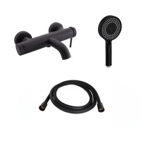 Комплект для ванної кімнати Qtap Robin Black Matt: Змішувач  QTROB3060102B + Шланг QTHADPVCSQ160B +Лійка QTRUC125BLM45951 QTAP
