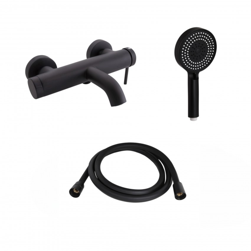 Комплект для ванної кімнати Qtap Robin Black Matt: Змішувач  QTROB3060102B + Шланг QTHADPVCSQ160B +Лійка QTRUC125BLM45951 QTAP