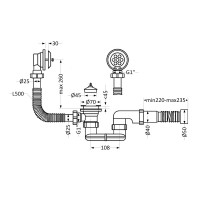 Сифон для ванни LSW05 випуск 70 мм, плоский, без ревізії, із пробкою на ланцюгу (вихід гофра 40/50мм) Lidz LIDZ фото 3