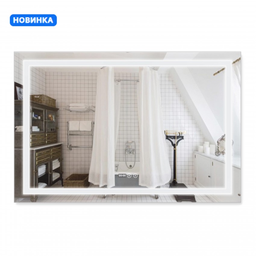 Дзеркало настінне Mideya (MI1) 1200х800 мм, прямокутне, з LED-підсвіткою Touch, антизапотіванням, димером, рег. яскравості Qtap QTAP