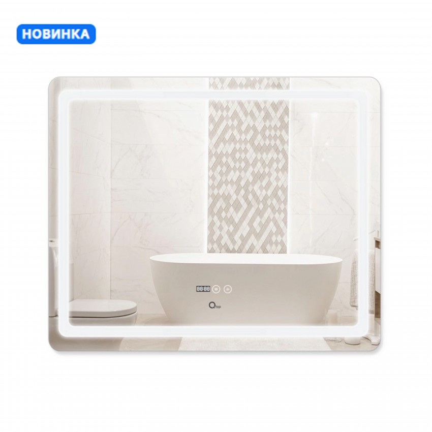 Дзеркало настінне Mideya (MI2) 1000х800 мм, прямокутне, з LED-підсвіткою Touch, антизапотіванням, димером, рег. яскравості Qtap QTAP