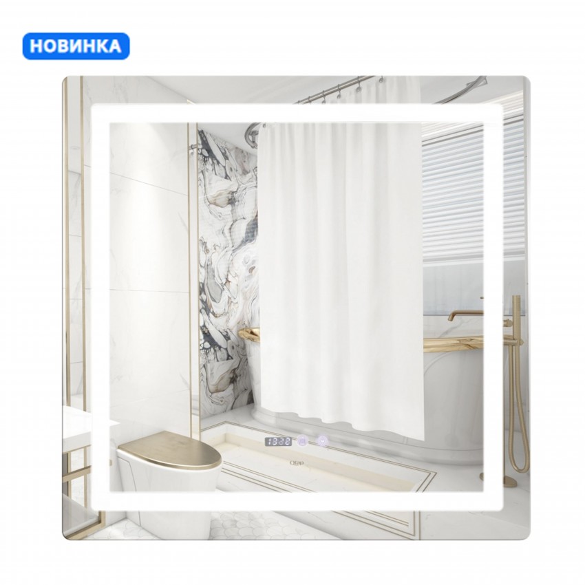 Дзеркало настінне Mideya (MI9) 800x800 мм, прямокутне, з LED-підсвіткою Touch, антизапотіванням, димером, рег. яскравості Qtap QTAP