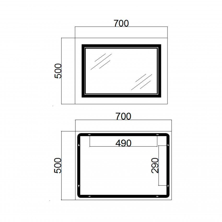 Дзеркало настінне Cardinal (CA1) 500х700 мм, прямокутне, з LED-підсвіткою Touch, антизапотіванням, димером, рег. темп. кольору (3000-6500K), Reverse Qtap QTAP фото 1