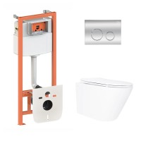 Готове рішення Qtap для ванної кімнати: підвісний унітаз Swan Ultra Quiet 520x360x320 + комплект інсталяції Nest 4 в 1 (кругла клавіша Chrome)