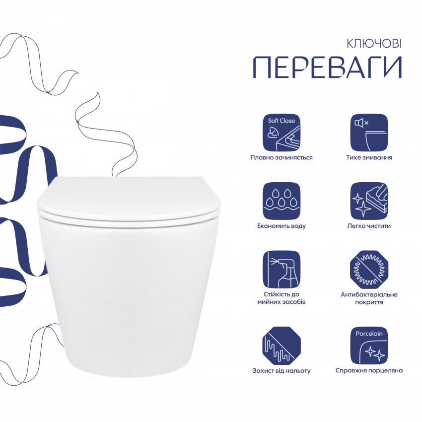 Унітаз підвісний Swan Rimless 520х360х320 мм, White, з сидінням Slim Duroplast/ Soft-close/ Quick Release QT16335178W Qtap QTAP фото 2
