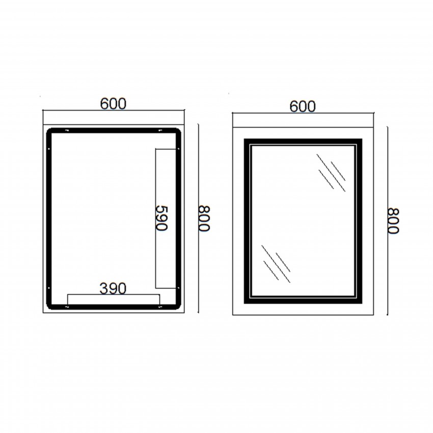 Дзеркало настінне Cardinal (CA1) 600х800 мм, прямокутне, з LED-підсвіткою Touch, антизапотіванням, димером, рег. темп. кольору (3000-6500K), Reverse Qtap QTAP фото 1