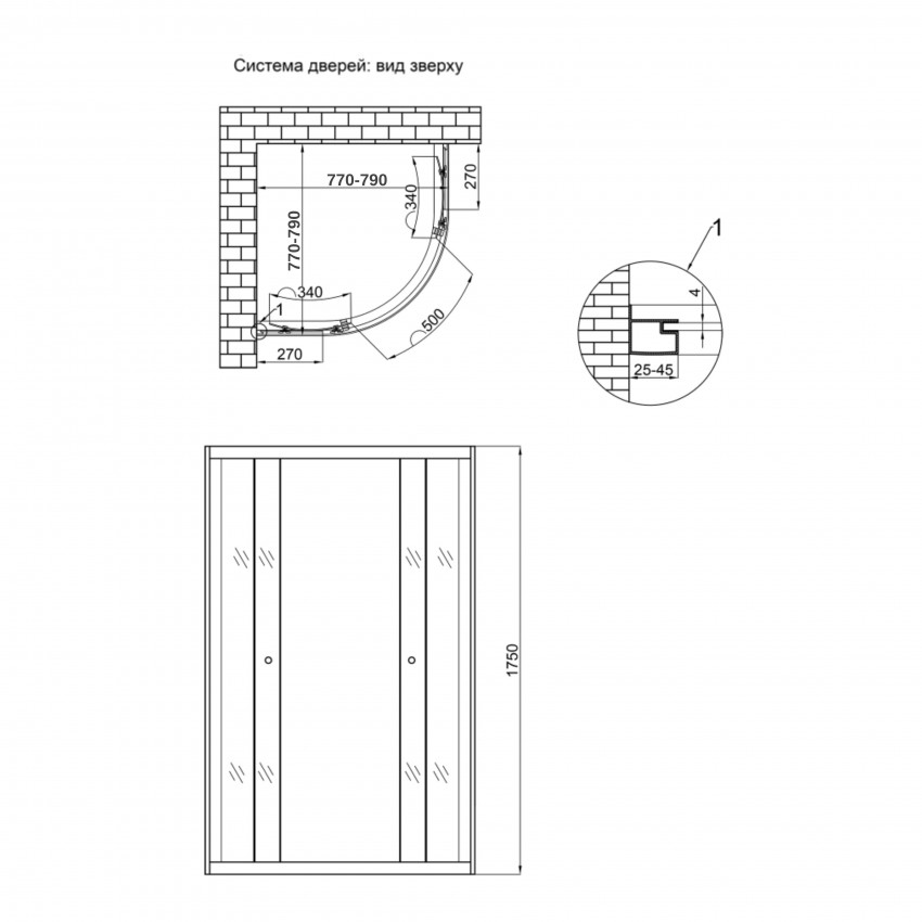 Душова кабіна Latwa SC80x80.SAT.MID.FR полукругла, для середнього піддону, висота 175 см, скло Frost 4 мм, без піддону Lidz LIDZ фото 1