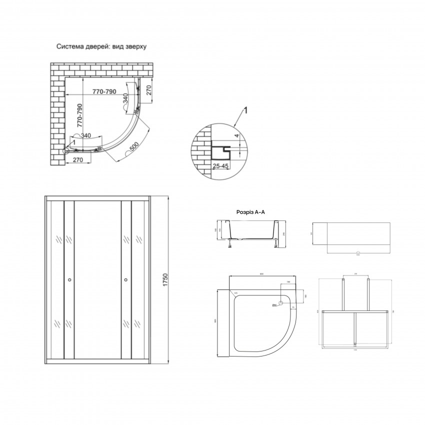 Душова кабіна Latwa SC80x80.SAT.MID.GR полукругла, для середнього піддону, висота 175 см, скло тоноване 4 мм, без піддону Lidz LIDZ фото 1