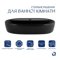 Комплект Qtap Scorpio: Раковина накладна 600x400x120 мм, Matt Black, овальна + Донний клапан Pop-up PU03 QTAP фото 2