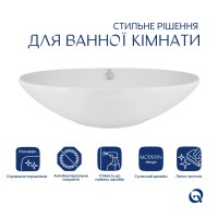 Комплект Qtap Dove: Раковина накладна 635x420x150 мм, White, овальна + Донний клапан Pop-up PU02O QTAP фото 2