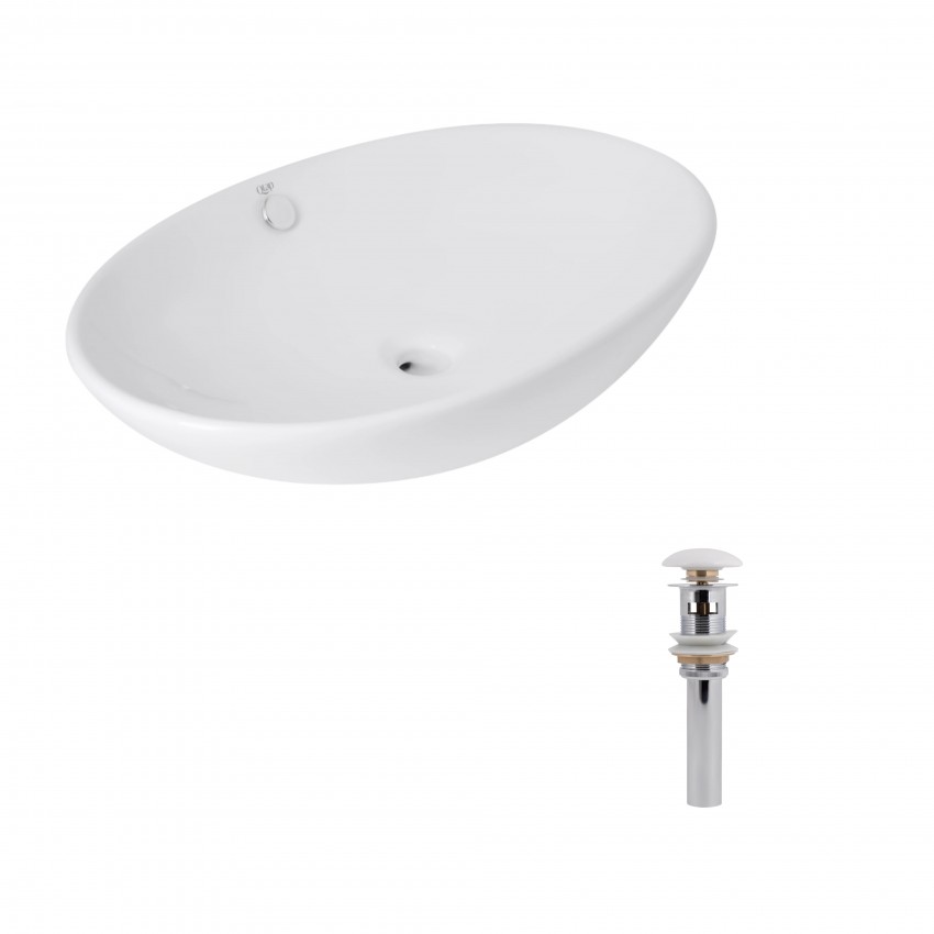 Комплект Qtap Dove: Раковина накладна 635x420x150 мм, White, овальна + Донний клапан Pop-up PU02O QTAP