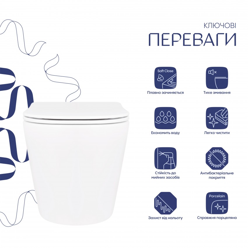 Унітаз підвісний Scorpio Ultra Quiet 520x365x365 мм, White, з сидінням Slim Duroplast/ Soft-close/ Quick Release QT14332380AW Qtap QTAP фото 3