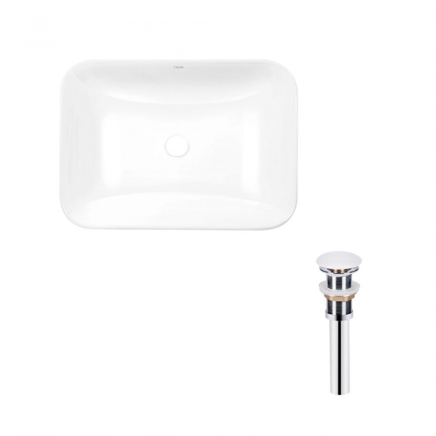 Комплект Qtap Scorpio: Раковина врізна прамокутна 615х390х150 мм White + Донний клапан PU02 QTAP