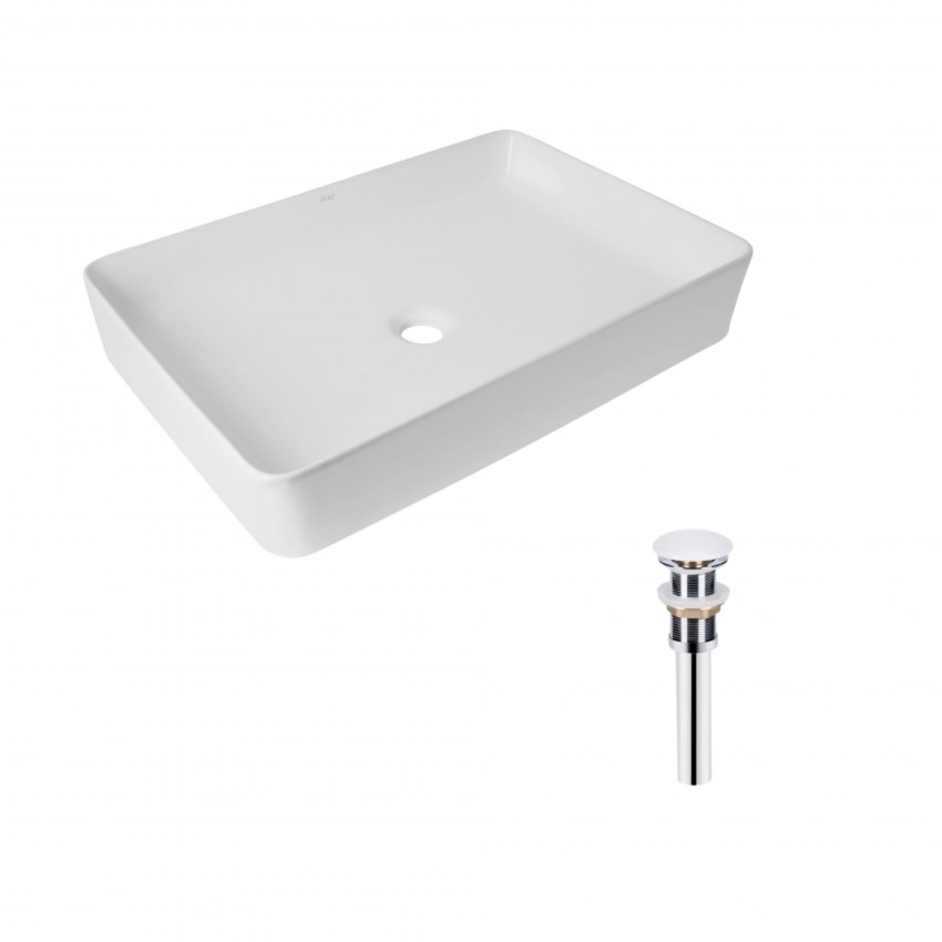 Комплект Qtap Tern: Раковина накладна прамокутна 600x400x110 мм WHITE + Донний клапан PU02 QTAP