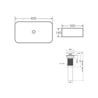 Комплект Qtap Tern: Раковина накладна прамокутна 610x350x135 мм WHITE + Донний клапан PU02 QTAP фото 1
