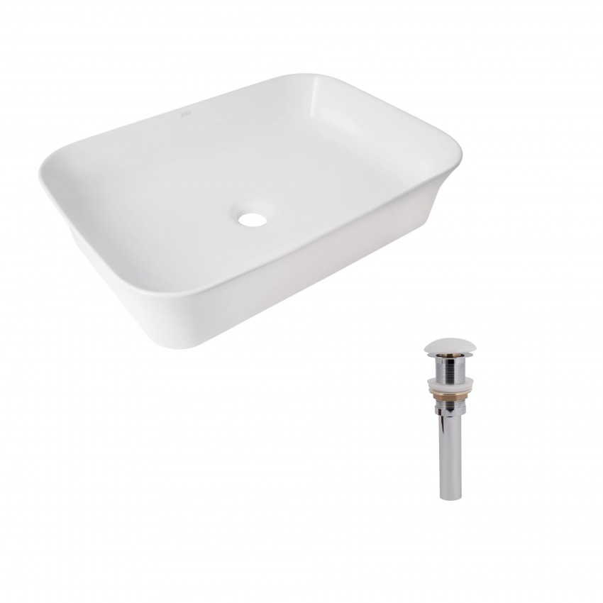 Комплект Qtap Virgo N: Раковина накладна 560x380x130 мм, White, прямокутна + Донний клапан Pop-up PU02 QTAP