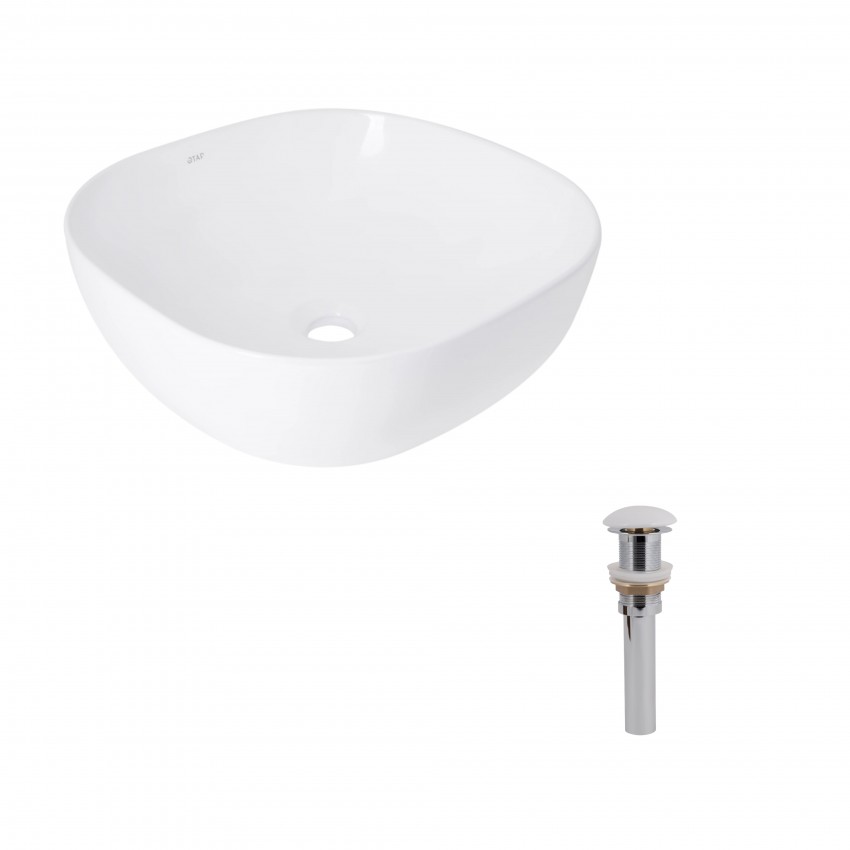 Комплект Qtap Kolibri: Раковина накладна 425x425x140 мм, White, квадратна + Донний клапан Pop-up PU02 QTAP