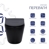 Унітаз підвісний Scorpio Ultra Quiet 520x365x365 мм, Matt Black, з сидінням Slim Duroplast/ Soft-close/ Quick Release QT14332380AMB Qtap QTAP фото 2