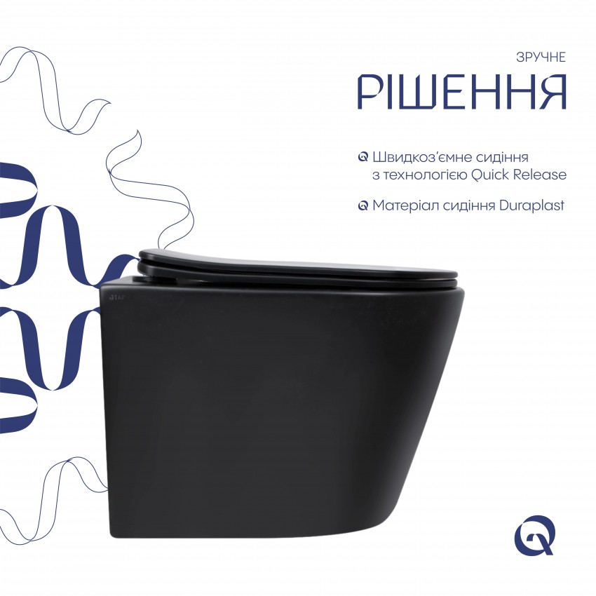 Унітаз підвісний Scorpio Ultra Quiet 520x365x365 мм, Matt Black, з сидінням Slim Duroplast/ Soft-close/ Quick Release QT14332380AMB Qtap QTAP фото 3
