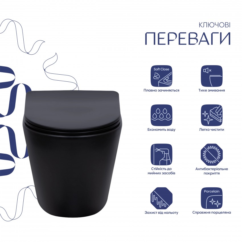 Унітаз підвісний Scorpio Ultra Quiet 520x365x365 мм, Matt Black, з сидінням Slim Duroplast/ Soft-close/ Quick Release QT14332380AMB Qtap QTAP фото 2