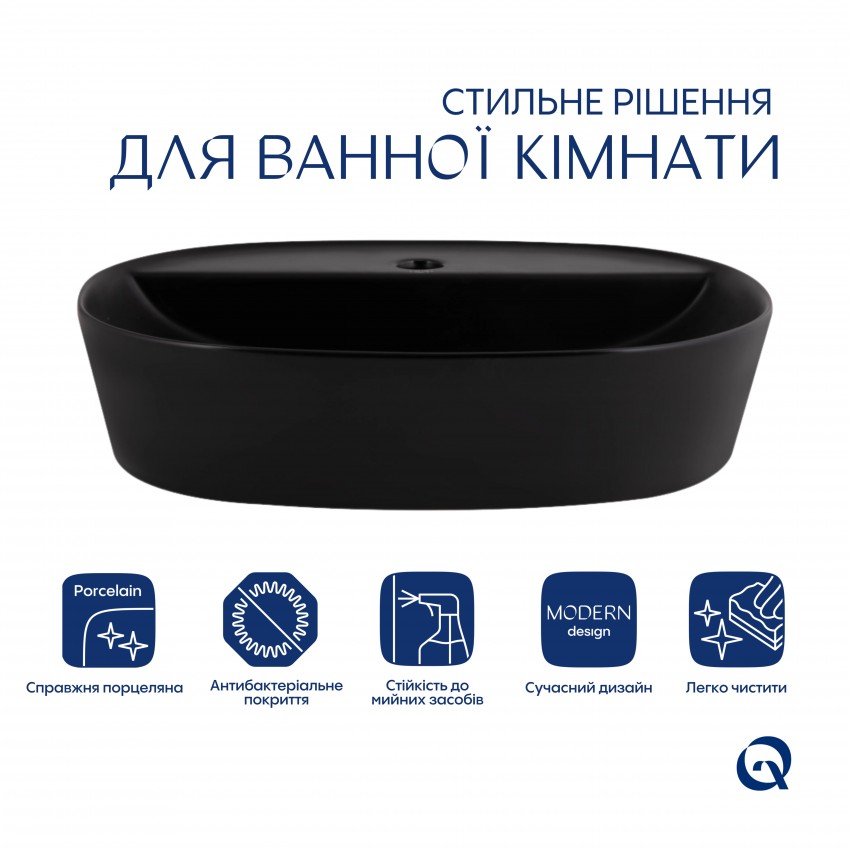 Комплект Qtap Scorpio: Раковина накладна овальна 500x380x120 мм Matt Black + Донний клапан PU03 QTAP фото 2