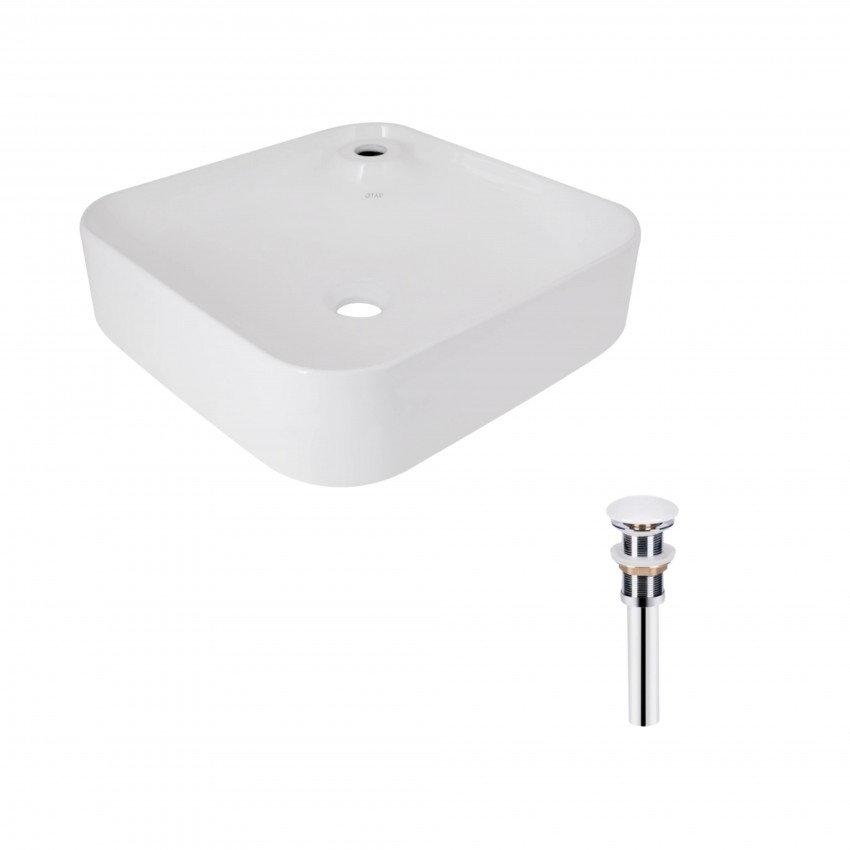 Комплект Qtap Stork: Раковина накладна квадратна 430x430x125 мм White + Донний клапан PU02 QTAP