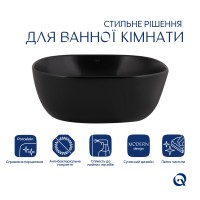 Раковина накладна Kolibri 400x400x140 мм, Matt Black, квадратна, без донного клапана QT10112144MBMBN Qtap QTAP фото 2