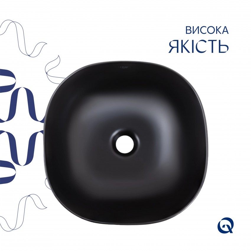 Раковина накладна Kolibri 400x400x140 мм, Matt Black, квадратна, без донного клапана QT10112144MBMBN Qtap QTAP фото 3
