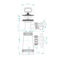 DV1N332 Пластиковий сифон для раковини з накладкою та виходом для пральних машин, випуск 32 мм, хром (1 сорт) DEVIT фото 1