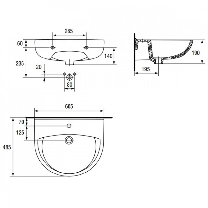Раковина PRESIDENT 60 ONE HOLE з отвором для змішувача (картон)(CCWS1009760001) (1 сорт) MITO фото 2