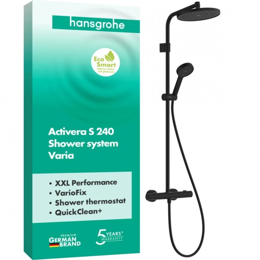 28078670 HG Activera S Душова система Showerpipe 240 1jet EcoSmart з Ecostat Fine Varia, чорний матовий (1 сорт) HANSGROHE фото 1
