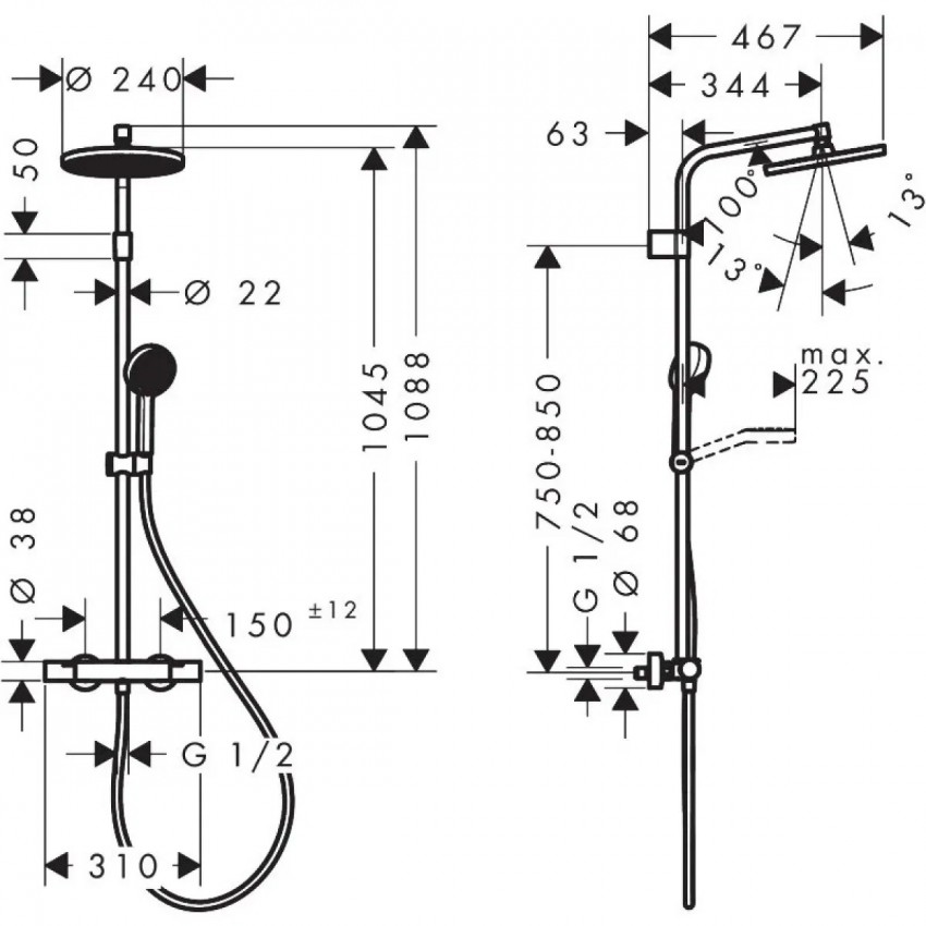 28078670 HG Activera S Душова система Showerpipe 240 1jet EcoSmart з Ecostat Fine Varia, чорний матовий (1 сорт) HANSGROHE фото 2