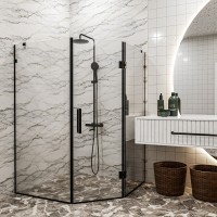 SE0140B ART 3.0 Душова кабіна, п'ятикутна, розпашна, 900*900, без піддона, скло прозоре, чорна матова (1 сорт) DEVIT фото 1