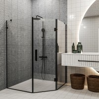 SE0140B ART 3.0 Душова кабіна, п'ятикутна, розпашна, 900*900, без піддона, скло прозоре, чорна матова (1 сорт) DEVIT