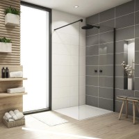 STR4PA61000607  WALK-IN EASY Душова фіксована перегородка 1000*2000, скло 6 мм,  прозоре, профіль чорний мат (1 сорт) Ronal фото 1