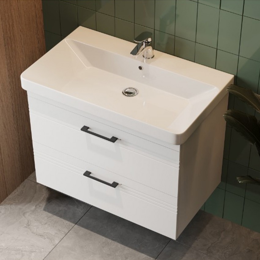 454080W Urbanis Тумба 80 см з раковиною та чорними ручками, біла (1 сорт) DEVIT