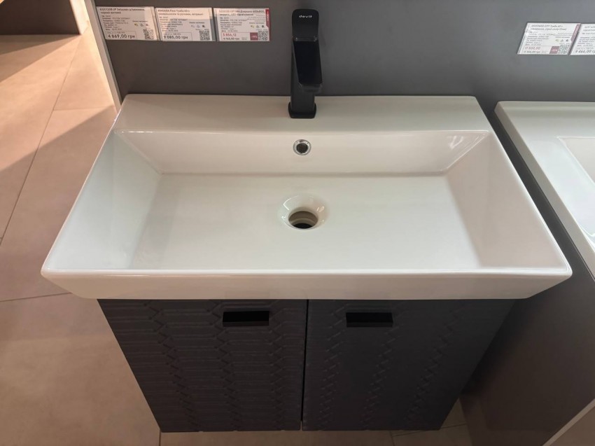 484050A Flow Тумба 50 з умивальником та ручками, антрацит матовий (1 сорт) DEVIT фото 3