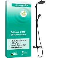 28871670 HG Activera S Душова система Showerpipe 240 1jet EcoSmart з термостатом на ванну Ecostat Fine, чорний матовий (1 сорт) HANSGROHE фото 1