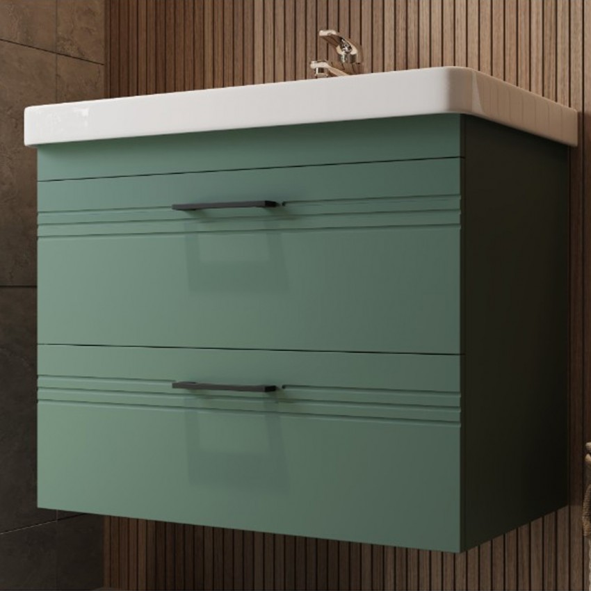 454080E Urbanis Тумба 80см з раковиною та чорними ручками, смарагдова (1 сорт) DEVIT