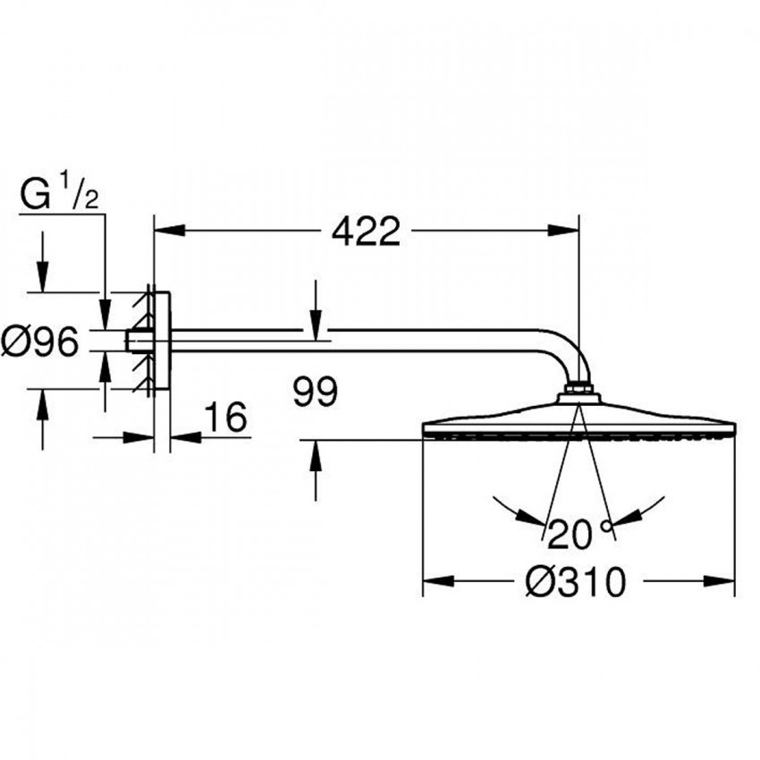 26558AL0 Rainshower 310 Mono Верхній душ з душовим кронштейном, Brushed Hard Graphite (1 сорт) GROHE фото 3