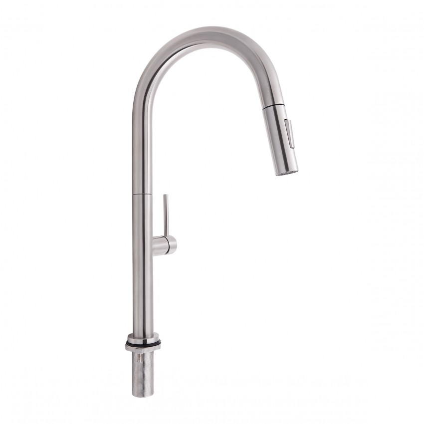 Змішувач для кухні Lenicka, Brushed Nickel PVD (k35) з висувним виливом QTLEN9138103UN Qtap QTAP