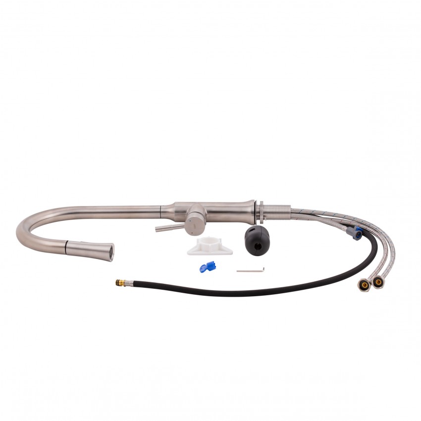 Змішувач для кухні Baruska, Brushed Nickel PVD (k35) з висувним виливом QTBAR9137103UN Qtap QTAP фото 4