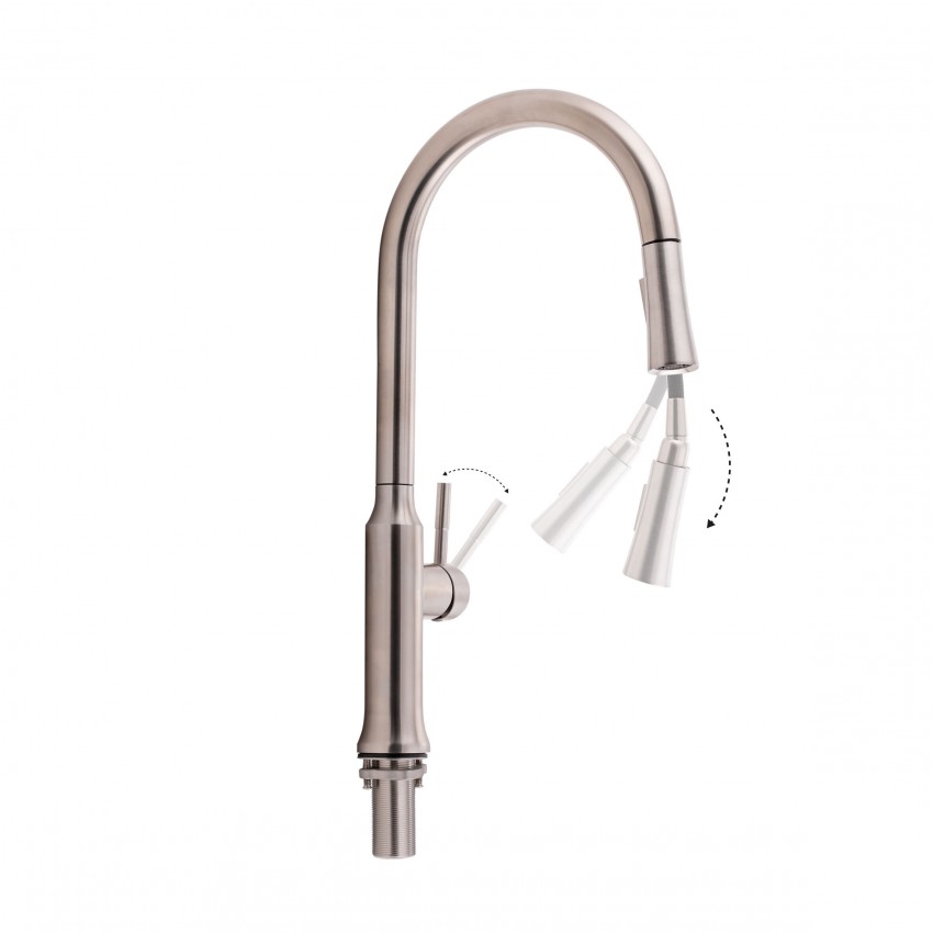 Змішувач для кухні Baruska, Brushed Nickel PVD (k35) з висувним виливом QTBAR9137103UN Qtap QTAP фото 2