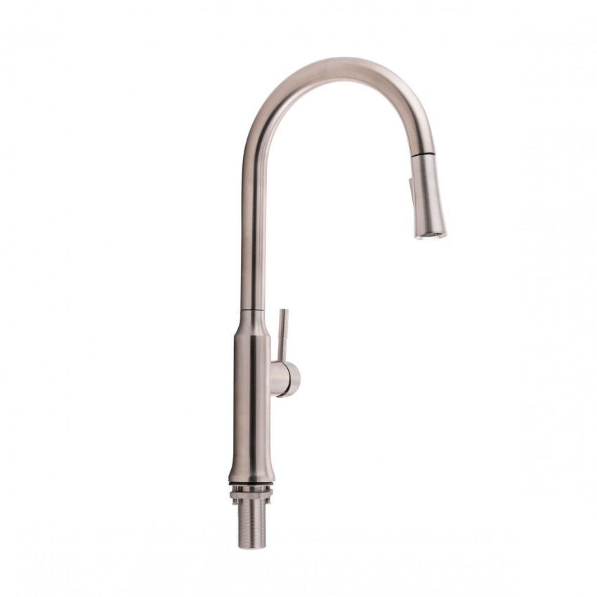Змішувач для кухні Baruska, Brushed Nickel PVD (k35) з висувним виливом QTBAR9137103UN Qtap QTAP