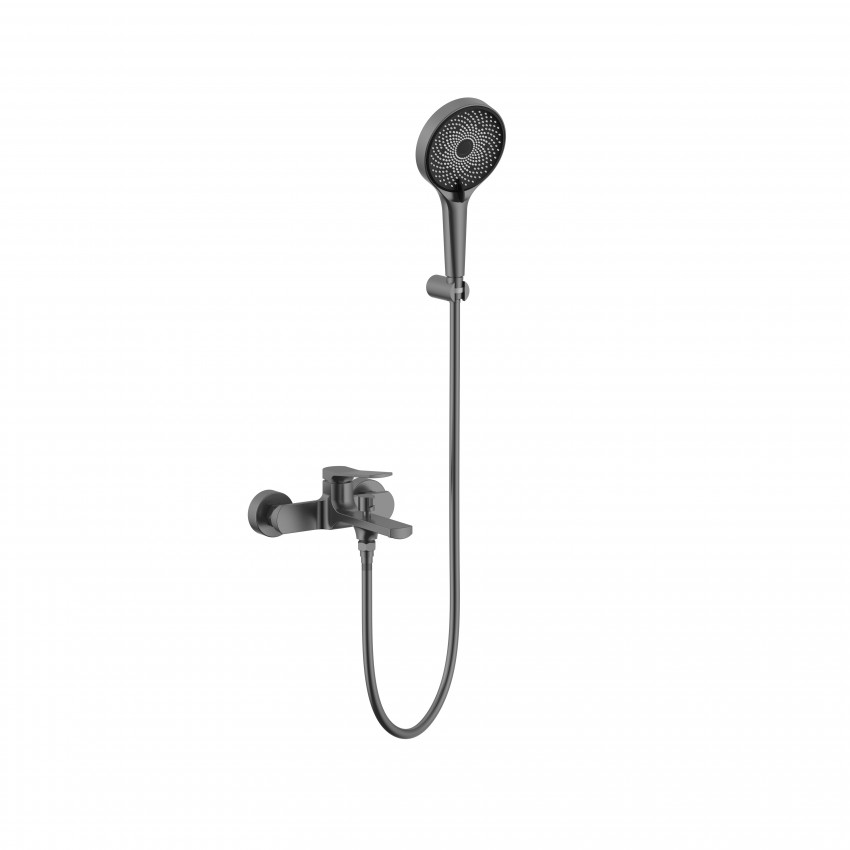 Змішувач для ванни Slavonice, Gunmetal Black PVD (k35) з душовим гарнітуром QTSLV259GMB48035 Qtap QTAP