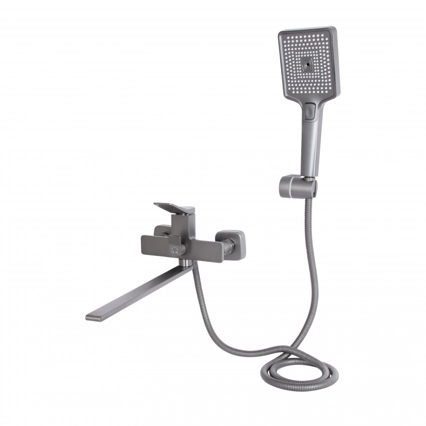 Змішувач для ванни Presto з довгим поворотним виливом (з душовим гарнітуром) QTPRE2601GRP45583 Graphite Qtap QTAP фото 2