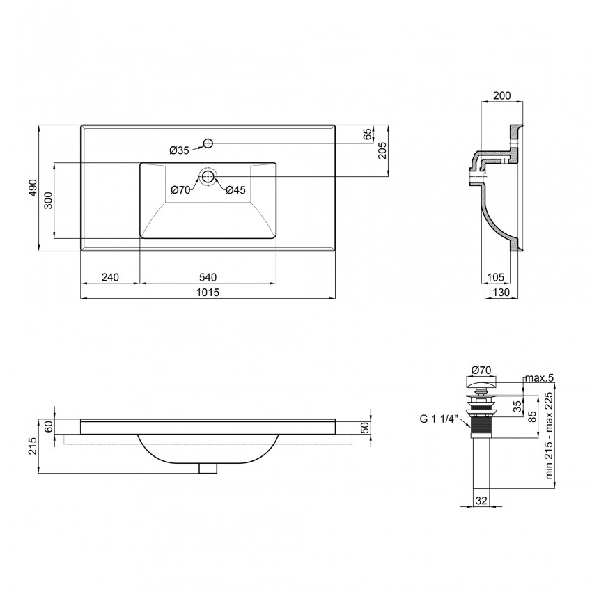 Qtap Albatross 5C раковина врізна прямокутна з донним клапаном 1000х480х210mm WHITE QTAP фото 1